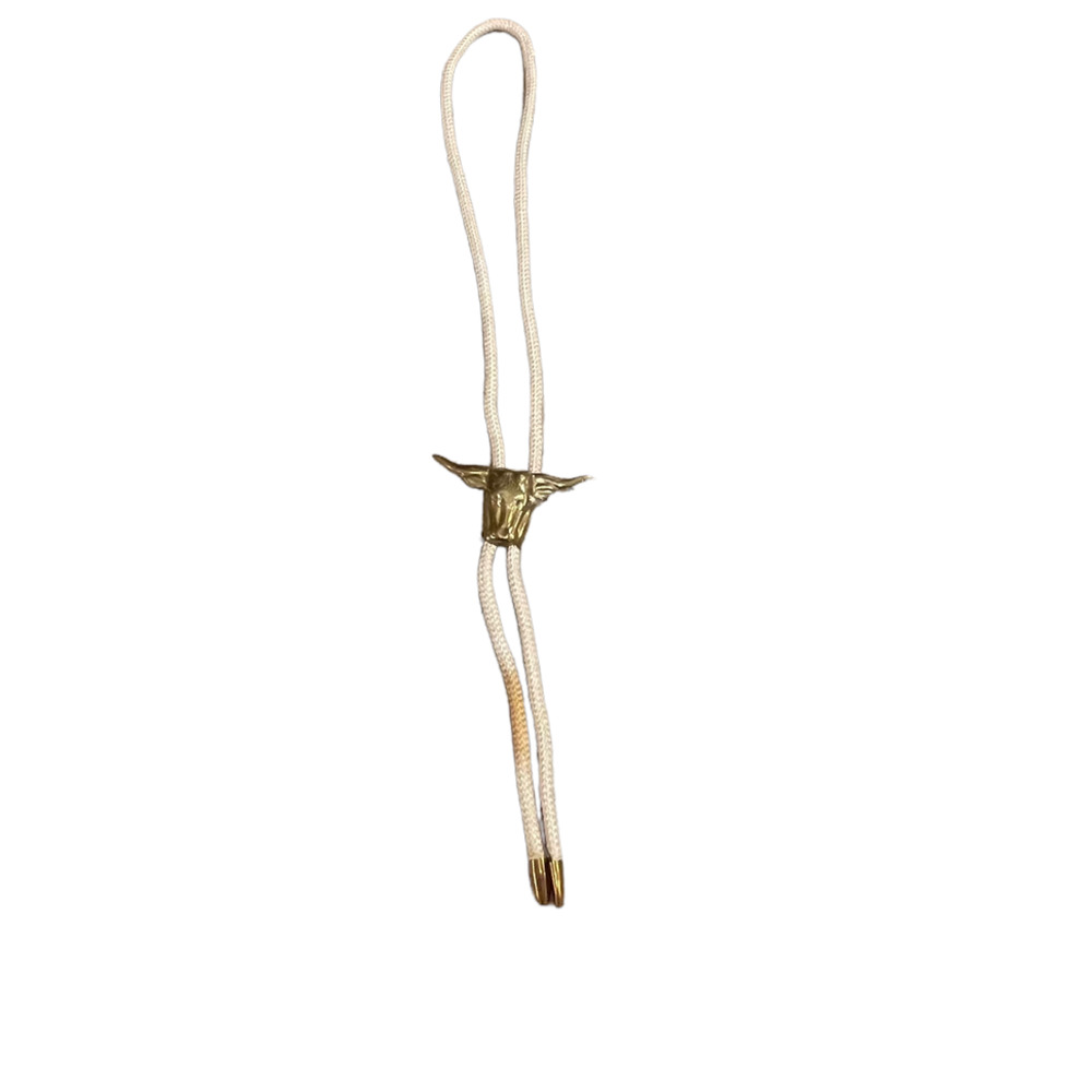 Vintage Mens Bolo Tie Cream Rope Band‎ With Brass Bull Southwestern Western
